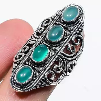 Этническое ювелирное кольцо ручной работы с зеленым ониксом, размер 8,5 SR-8422