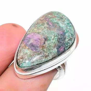 Этническое ювелирное кольцо ручной работы с рубином и фукситом, размер 9 VR-3138