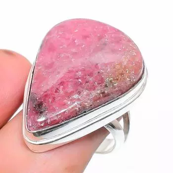 Этническое ювелирное кольцо ручной работы с родонитом, размер 9 VR-3149