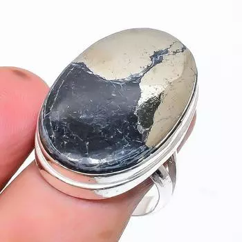 Этническое ювелирное кольцо ручной работы с пиритом и агатом, размер 9 VR-3202