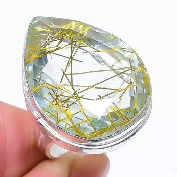 Этническое ювелирное кольцо ручной работы с золотым рутилом, размер 8 VR-2800