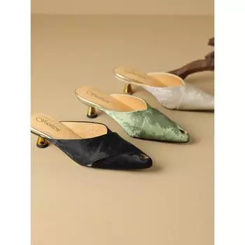 Это лето должно войти в национальный стиль! Новые полутапочки с сумкой на голове, женская летняя одежда, модные французские сандалии с острым носком 35 зелёный