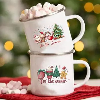 Это Сезон Рождественская Кружка Рождественская Эмаль Чашка Напиток Горячий Какао Сок Кружки Рождественская Вечеринка Напиток Чай Чашки Рождественский Праздничный Подарок 360ML