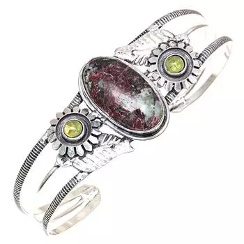 Эвдиалит Яшма Драгоценный Камень Антикварные Серебряные Ювелирные Изделия Браслеты-Манжеты 7 Регулируемый