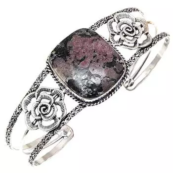 Эвдиалит Яшма Драгоценный Камень Ручной Работы Серебряные Ювелирные Изделия Браслеты-Манжеты 7 Регулируемые