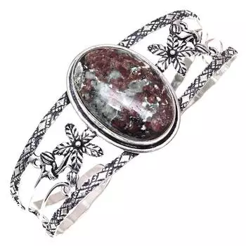 Эвдиалит Яшма Драгоценный Камень Ручной Работы Серебряные Ювелирные Изделия Браслеты-Манжеты 7 Регулируемые