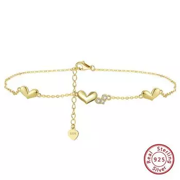 Jewellery S925 Sterling Silver Anklet Love Legs 4A Zirconia Adjustable 925