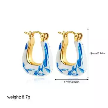 Jewelry Accessories Blue and White Porcelain Earrings New Chinese Style Hoop Earrings Girls Style B