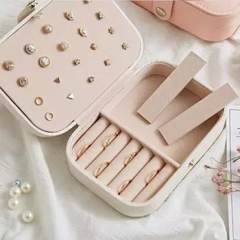 Jewelry Casket Packing Cosmetic Storage Box Makeup Organizer Multi-function Jewelry Case Portable Leather Earrings Ring