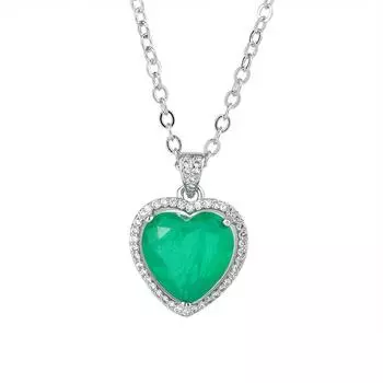 Jewelry Colored Treasure Collarbone Chain Simulation Emerald Heart Shape 12 * 12 Retro Pendant Necklace
