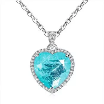 Jewelry Colored Treasure Retro Necklace Set With Imitation Paraiba Egg Heart 12 * 12 Pendant Necklace Female
