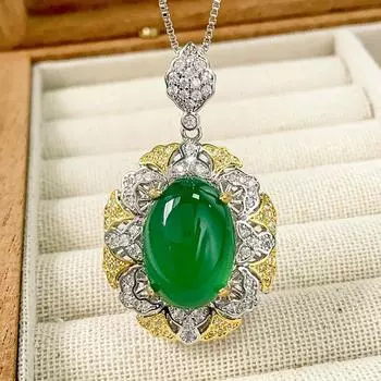 Jewelry Copper Bottom Gold-Plated Ice Seed Fluorescent Plain Surface Temperament Pendant Stone 13 * 18