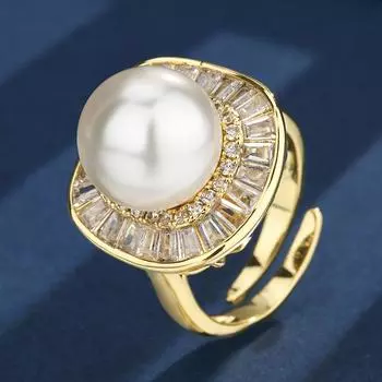 Jewelry Copper Bottom Gold-Plated Inlaid Gold White Pearl Square Temperament Women 16-12Mm