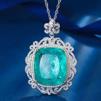 Jewelry Copper Bottom Gold-Plated Simulation Color Treasure Luxury Inlaid Square 20 * 23 Pendant Necklace