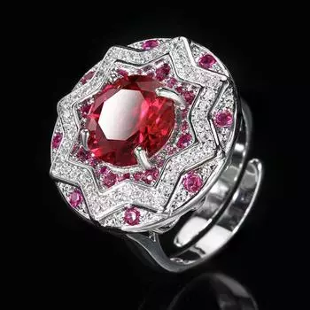 Jewelry Copper Bottom Gold-Plated Simulation Red Corundum Round Temperament Light Luxury Women 10-8Mm
