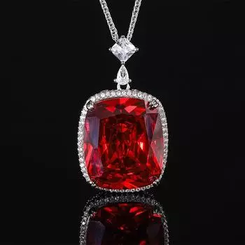 Jewelry Copper Bottom Gold-Plated Simulation Treasure Zircon Fat Square Pendant Necklace Main Stone 20 * 23
