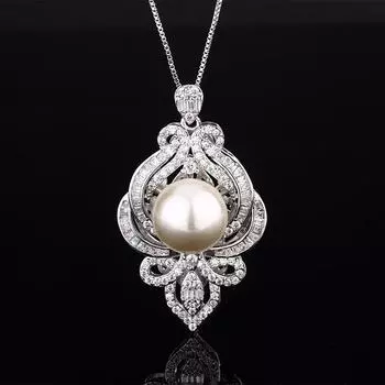 Jewelry Copper Bottom Plating Design Pearl Luxury Retro Pendant Necklace 16Mm