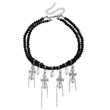 Jewelry Diamond Cross Glass Ball Fringed Collarbone Chain Neck Chain Sweet Cool Babes Wind Necklace