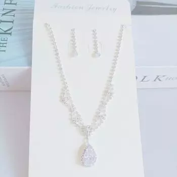 Jewelry Diamond Set Water Drops Full Diamond Earrings Necklace Studio Wedding Jewelry Bridal Dress Accessories