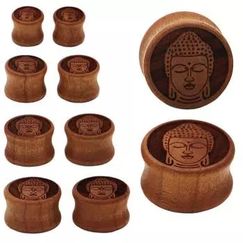 Jewelry Ear Stretchers Organic Wood Ear Gauges Ear Plugs Earring Flesh Tunnels Meditating Buddha 12mm