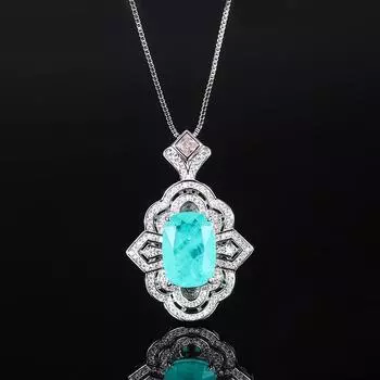 Jewelry Fashion High-End Simulation Emerald Paraiba High-End Printed Women S Pendant Necklace Main Stone