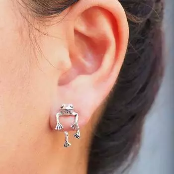 Jewelry Gift 1pair Animal Frog Stud Earring Earrings Trendy For Women Men Funny Unique серебряный
