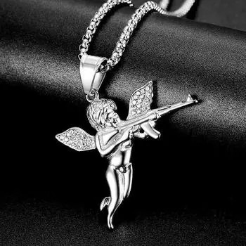 Jewelry Gold Plated Diamond Encrusted Angel Pendant Necklace 60cm