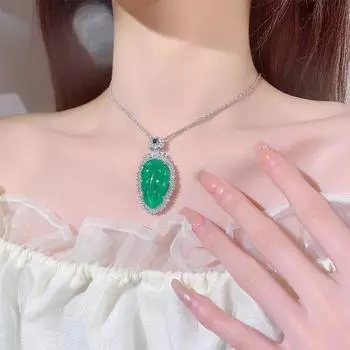 Jewelry Green Chalcedony White Chalcedony Leaves New Chinese Accessories National Style Step by Step Necklace Pendant