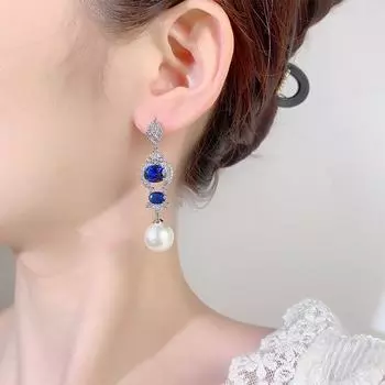 Jewelry High Sense Earrings Inlaid Imitation Royal Blue Pearl Stud Earrings Imitation Natural Pearl Earrings Silver Needle