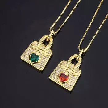 Ювелирные изделия инкрустированные цирконием ожерелье из розового золота сумка кулон женская легкая роскошная высококачественная ключичная цепочка позолоченная красный