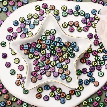 Jewelry Making Heart Pattern Keychain Bracelet Flat Round Loose Beads Fashion Accessories Earrings Acrylic Necklace 6.5mm 50Pcs Pendant Accessories 1