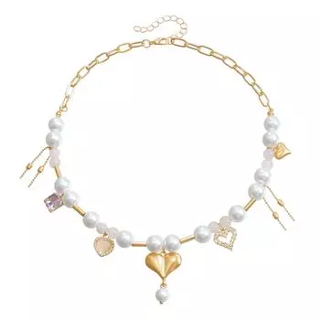 Jewelry Multi-Style Love Imitation Pearl Opal Splicing Collarbone Chain Personalized Creative Fringed Necklace Women