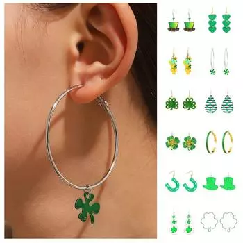 Jewelry Patrick s Day Earrings Hat Four-leaf Clover Pendant Trendy Green Earrings Studs Unisex L
