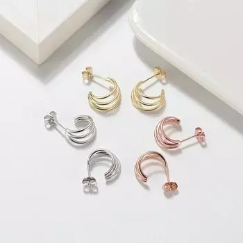 Jewelry S925 Sterling Silver Earrings, Gold Pigment, Smooth Hollow Earrings, Half-drape Creative Earrings 925