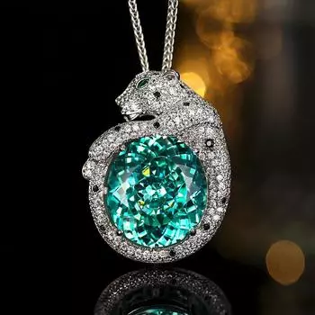 Jewelry Simulation Bird S Nest Chepala Green Vintage Leopard Pendant Necklace Main Stone 18 * 20