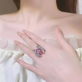 Jewelry Simulation Ruby Ring Fashion Pink Zirconium Emerald Pear Shape 10X14