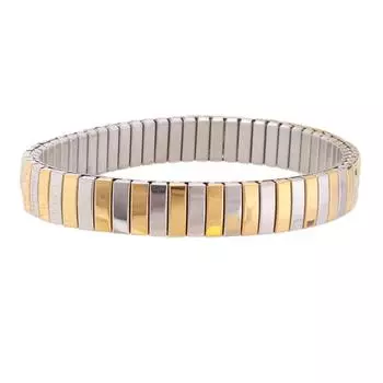 Jewelry Stainless Steel Stretch Bracelet for Women Flexible Wide Wristband Bangle Bracelets Decorated Gold Pattern 4