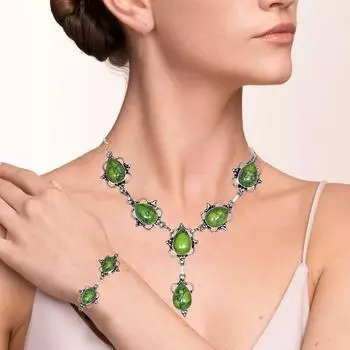 Ювелирные изделия бирюзовый зеленый кулон комплект серьги ожерелье аквамарин