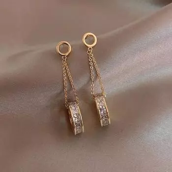 Jewelry Women Elegant Hollow-out Geometric Drop Earrings Crystal Circle Dangle Earrings Round золотой