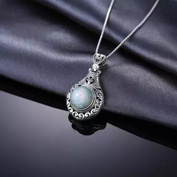 JewelryPalace Винтаж 2,5 карат Кабошон Создан Опал Стерлингового Серебра 925 пробы Сердце Любовь Заявление Ожерелье Колье Без Цепи