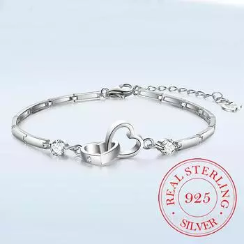JewelryTop Подвески Стерлингового Серебра 925 Браслеты Браслеты для Женщин День Святого Валентина Кубический Циркон Свадебные Украшения Сердце Любовь 18cm