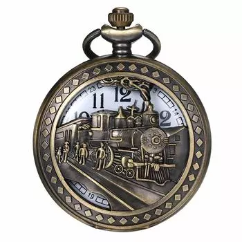JEWELRYWE Карманные часы Антикварные часы с подвеской в виде поезда Аналоговые карманные часы с подвеской на шею Часы для мужчин Церемония совершеннолетия День рождения Годовщина