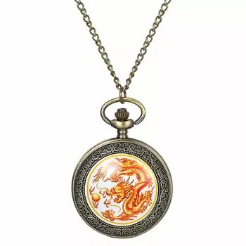 JEWELRYWE Карманные часы Дракон унисекс ожерелье кулон детские подарочные часы бронзового цвета