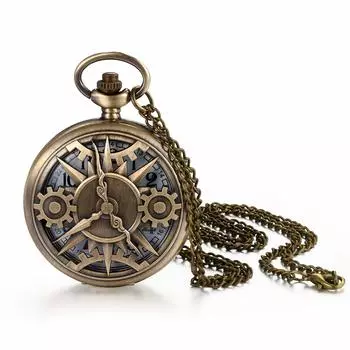JEWELRYWE Карманные часы Скелетон Антикварные аналоговые часы с подвеской Карманные часы Водонепроницаемые сплав бронза Церемония совершеннолетия День рождения Годовщина