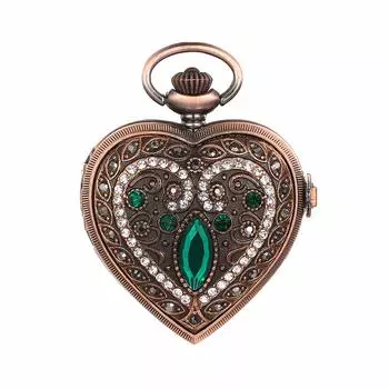 JEWELRYWE Карманный ретро античный кулон в форме сердца Аналоговый карманный кулон, совместимый с мужчинами и рождественским подарком на совершеннолетие Часы, Стиль, Ожерелье,