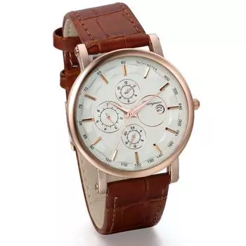 JewelryWe Men s Watch Classic Casual Business Leather Band Analog Sports Quartz Date Display Alloy Rhinestone Valentine s Day Present Coffee Color
