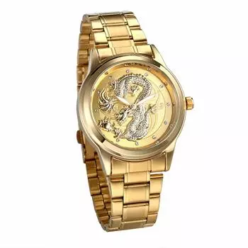 JEWELRYWE Мужские часы Dragon с ремешком из нержавеющей стали Водонепроницаемые светящиеся аналоговые кварцевые мужские антикварные модные аксессуары Золотые часы на день рождения Годовщина