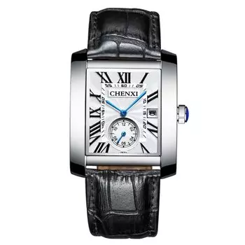 JewelryWe Retro Fashion Watch Roman Dial Date Display Leather Band Watch Work School Supplies Men s & - [Silver]
