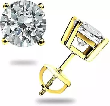Jewels Prim 1.0 карат Круглой огранки Лабораторно выращенные серьги-пусеты с бриллиантами из цельного настоящего белого золота 14 карат с винтовым замком для женщин на день рождения 15MM жёлтый