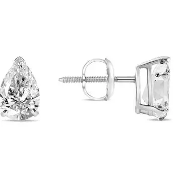 Jewels Prim 1,25 карата серьги-пусеты с бриллиантами огранки «груша» из белого золота 14 карат, серьги на винтах для женской носки, красивые дизайнерские украшения 15MM серебряный